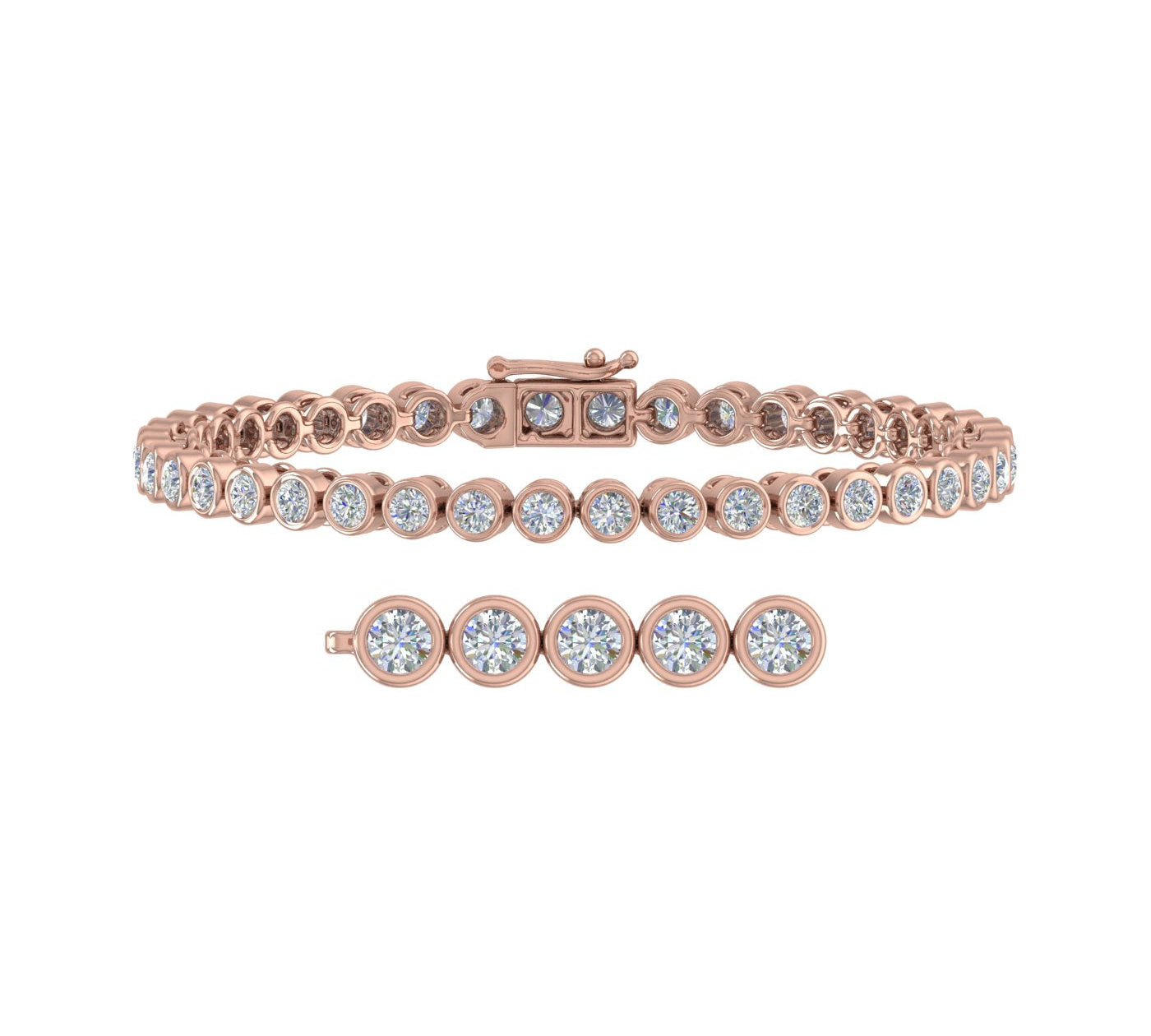 5 Carat Bezel Set Diamond Tennis Bracelet in 14K Gold (7.5 Inch) (I1-I2 Clarity / GH Color)