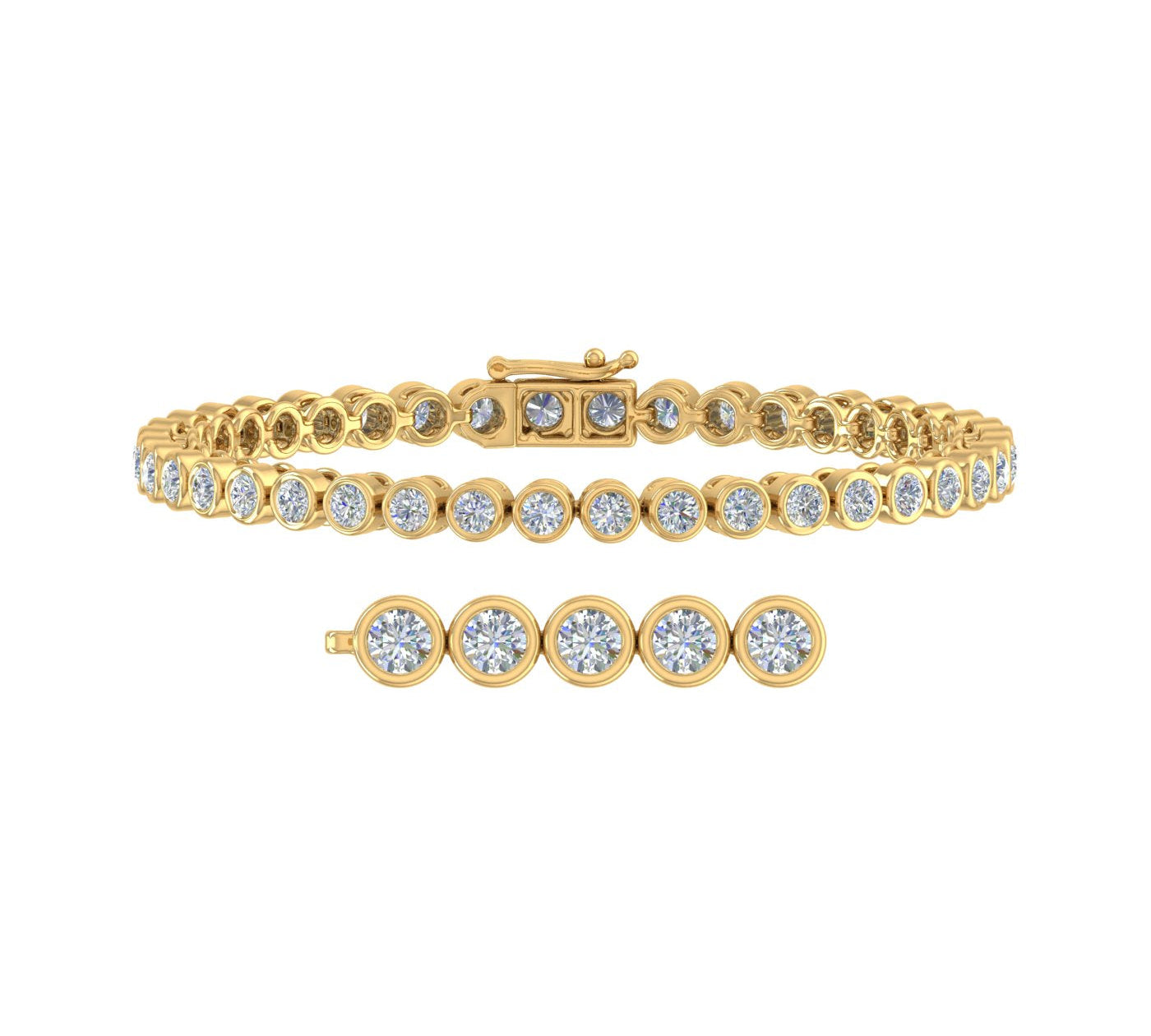 5 Carat Bezel Set Diamond Tennis Bracelet in 14K Gold (7.5 Inch) (I1-I2 Clarity / GH Color)
