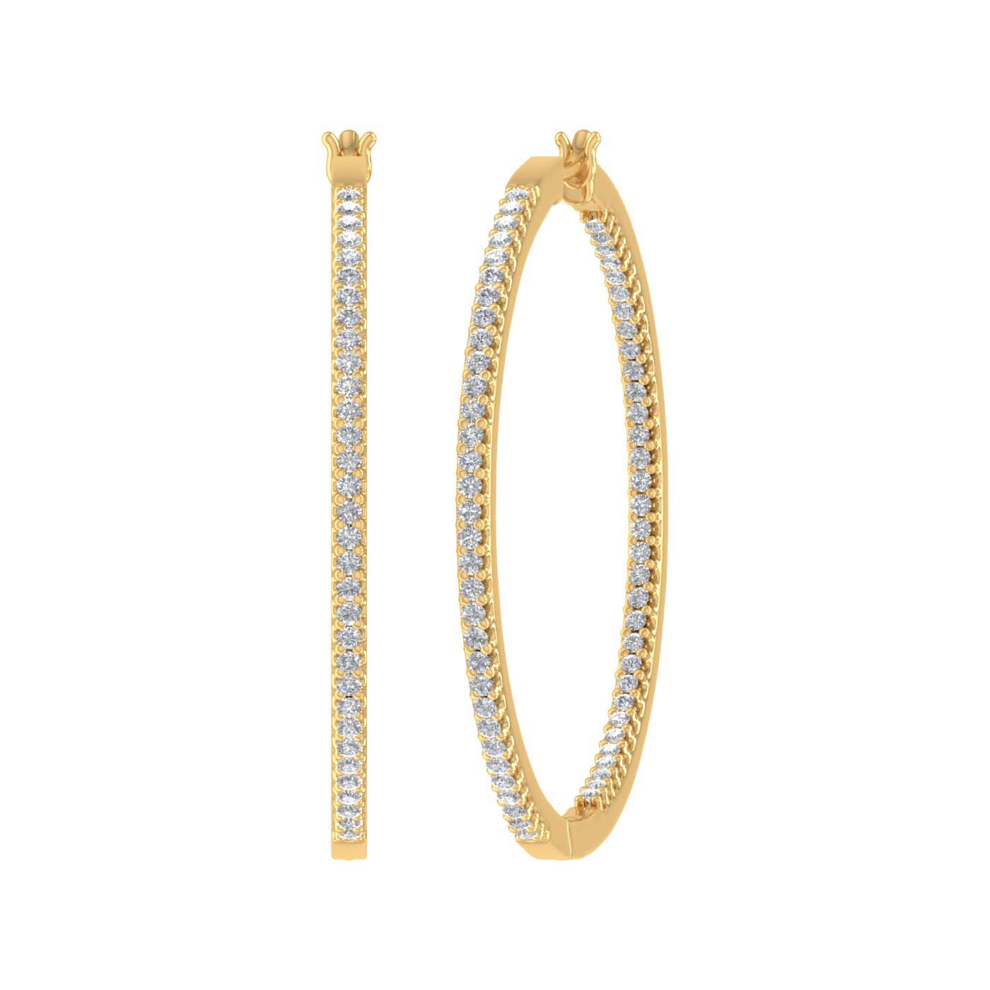1 Carat Prong Set Diamond Inside-out Hoop Earrings in Gold - Preview 3