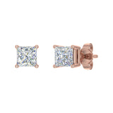 1/2 Carat 4-Prong Set Princess Cut Diamond Stud Earrings in Gold