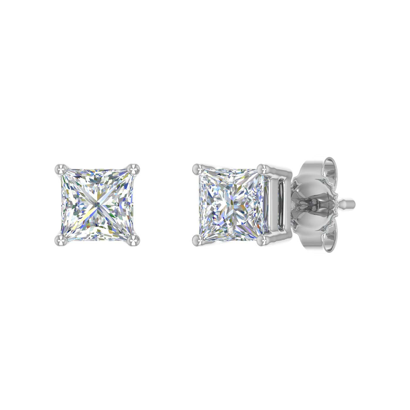 1/2 Carat 4-Prong Set Princess Cut Diamond Stud Earrings in White Gold - IGI Certified