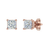 1/2 Carat 4-Prong Set Princess Cut Diamond Stud Earrings in Gold