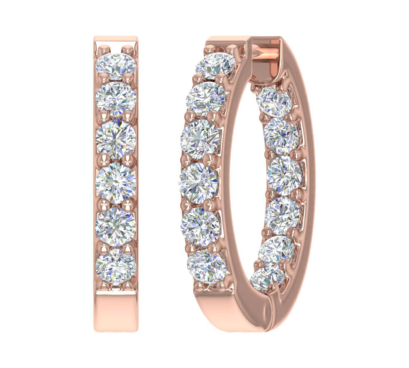 2 Carat (ctw) Inside Out Diamond Hoop Earrings in Gold