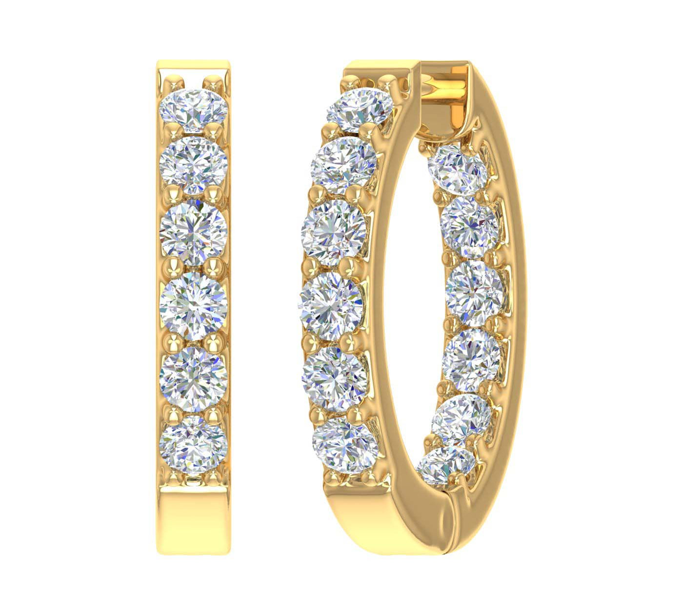 2 Carat (ctw) Inside Out Diamond Hoop Earrings in Gold