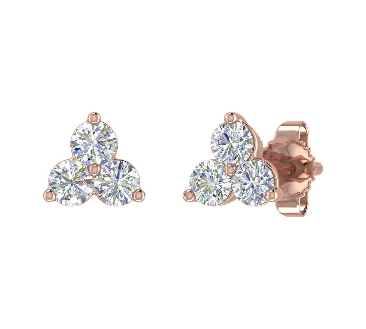 3-Stone Diamond Stud Earrings in Gold (0.31 Carat) - IGI Certified