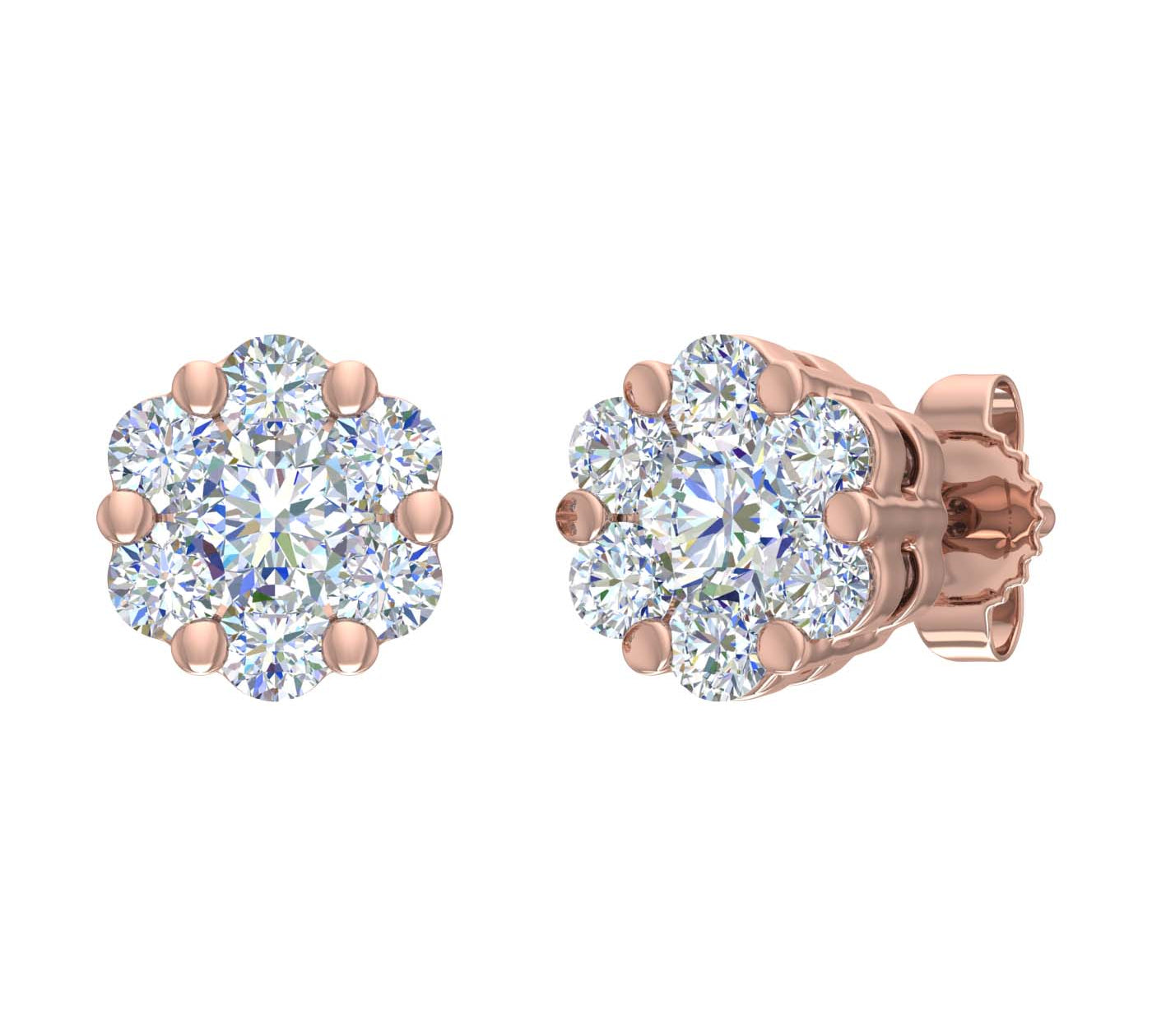 1/2 Carat Cluster Diamond Stud Earrings in Gold - IGI Certified