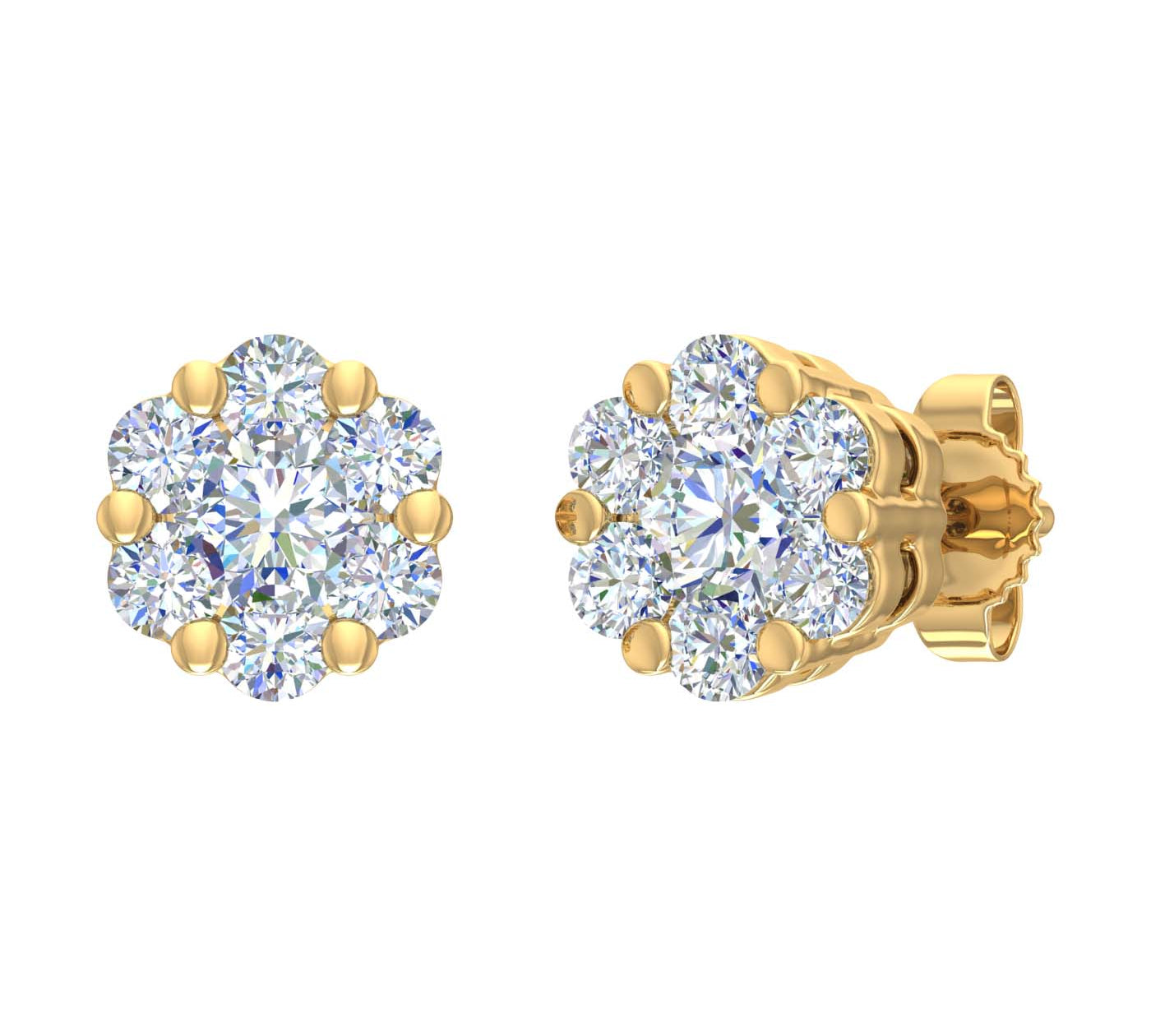 1/2 Carat Cluster Diamond Stud Earrings in Gold - IGI Certified