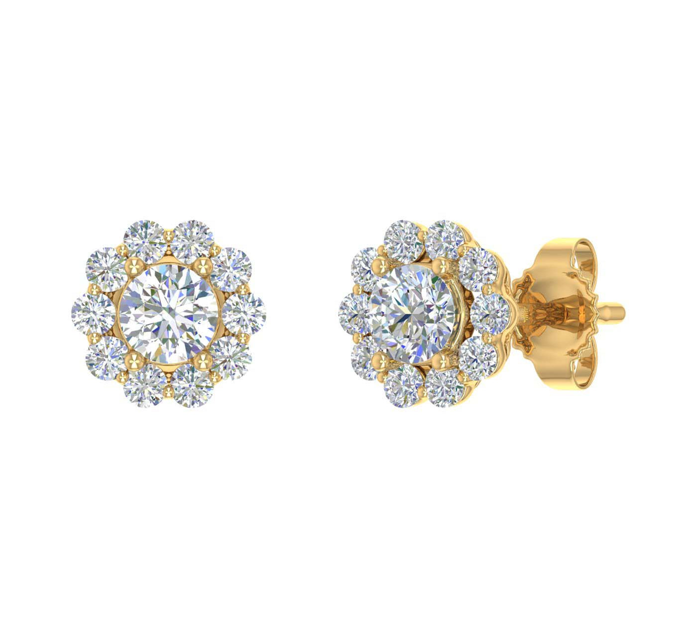 1/2 Carat Cluster Diamond Stud Earrings in Gold - IGI Certified