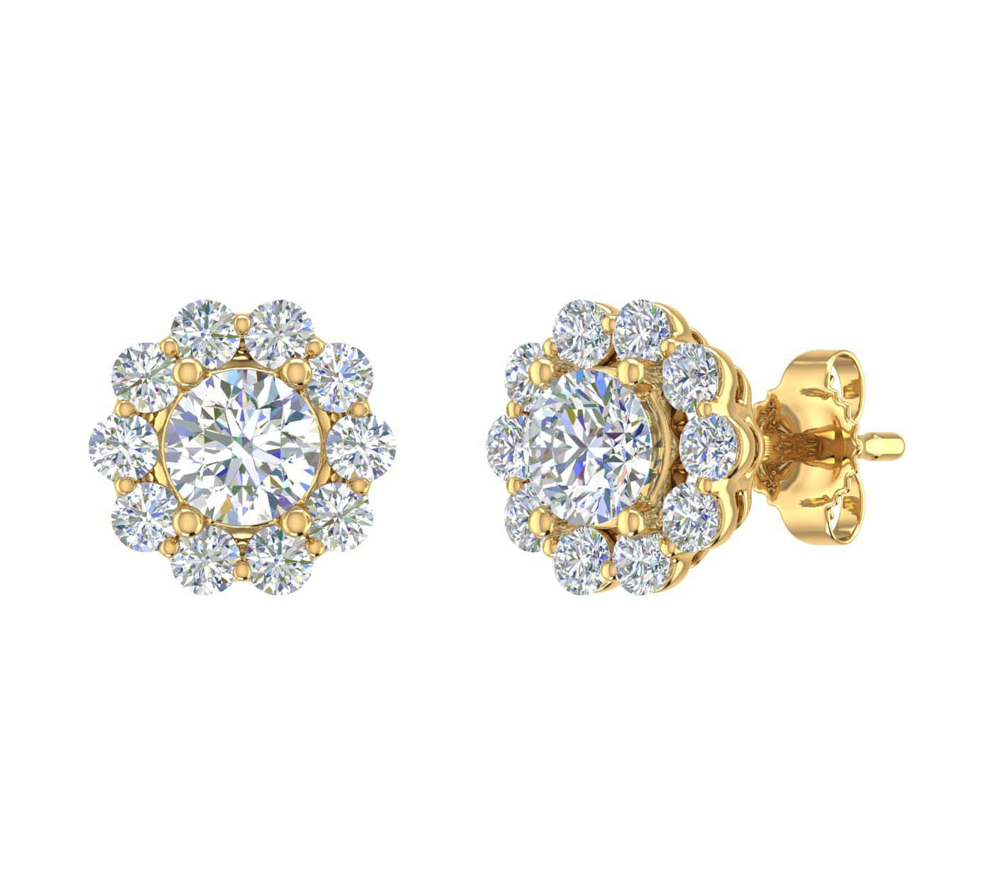1 Carat (ctw) Cluster Diamond Stud Earrings in Gold - IGI Certified