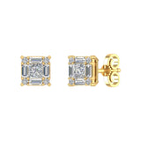 1/2 Carat Prong Set Round, Princess & Baguette Shape Diamond Stud Earrings in Gold