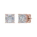 3/4 Carat Round, Princess & Baguette Shape Diamond Stud Earrings in Gold - 2