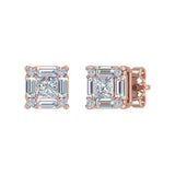 3/4 Carat Round, Princess & Baguette Shape Diamond Stud Earrings in Gold - 2
