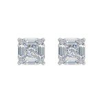 3/4 Carat Round, Princess & Baguette Shape Diamond Stud Earrings in Gold - Frontview