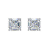 3/4 Carat Round, Princess & Baguette Shape Diamond Stud Earrings in Gold - Frontview