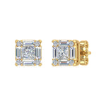 3/4 Carat Round, Princess & Baguette Shape Diamond Stud Earrings in Gold - 1