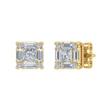 3/4 Carat Round, Princess & Baguette Shape Diamond Stud Earrings in Gold - 1