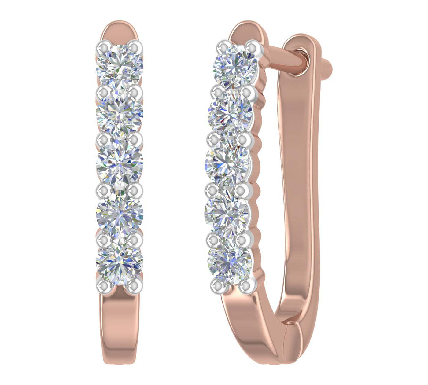 1/2 Carat 5-Stones Diamond Hoop Earrings in Gold - IGI Certified