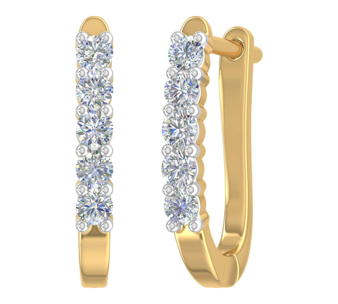 1/2 Carat 5-Stones Diamond Hoop Earrings in Gold - IGI Certified