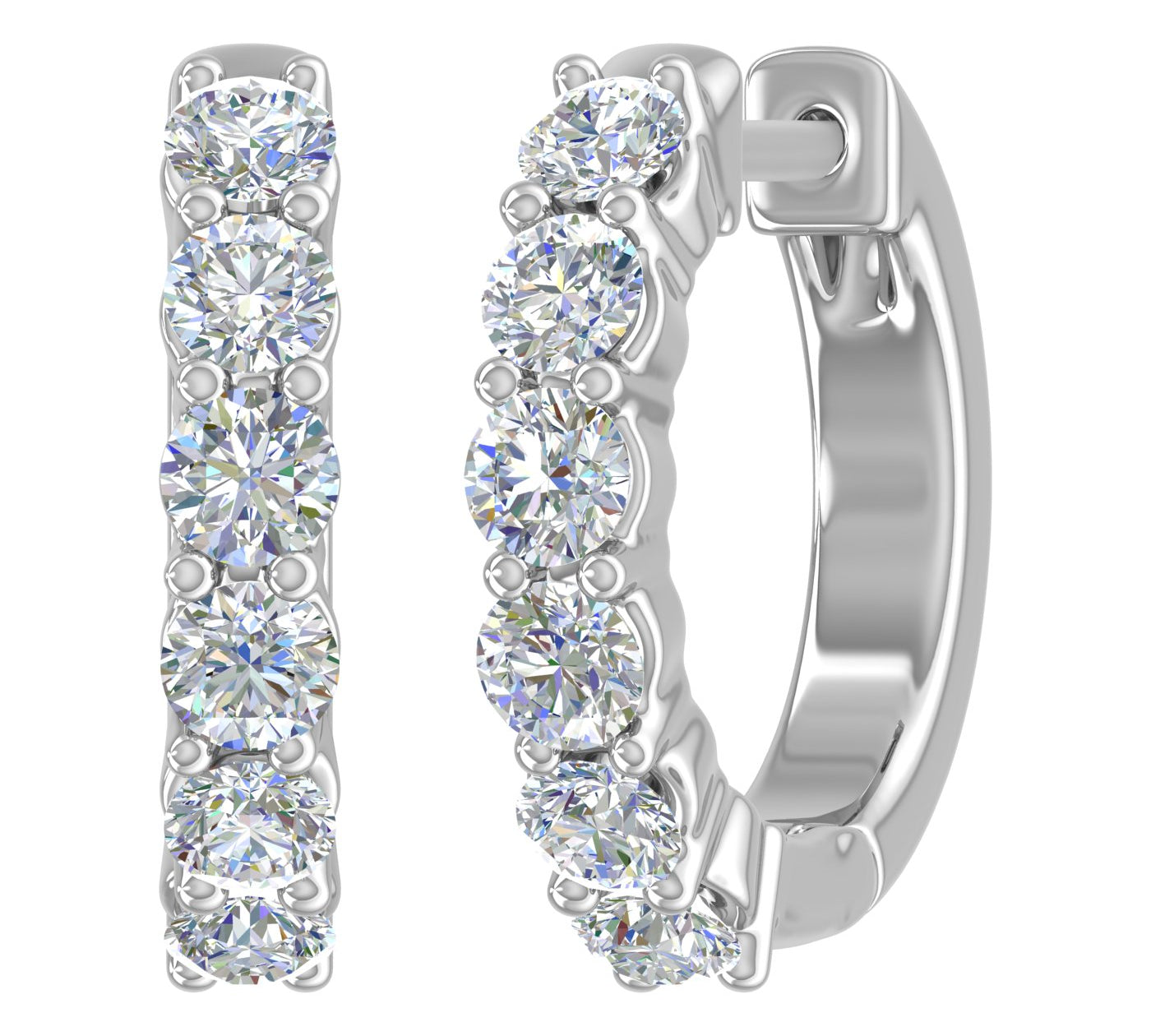 3/4 Carat Diamond Hoop Huggies Earrings in 14K Gold-1