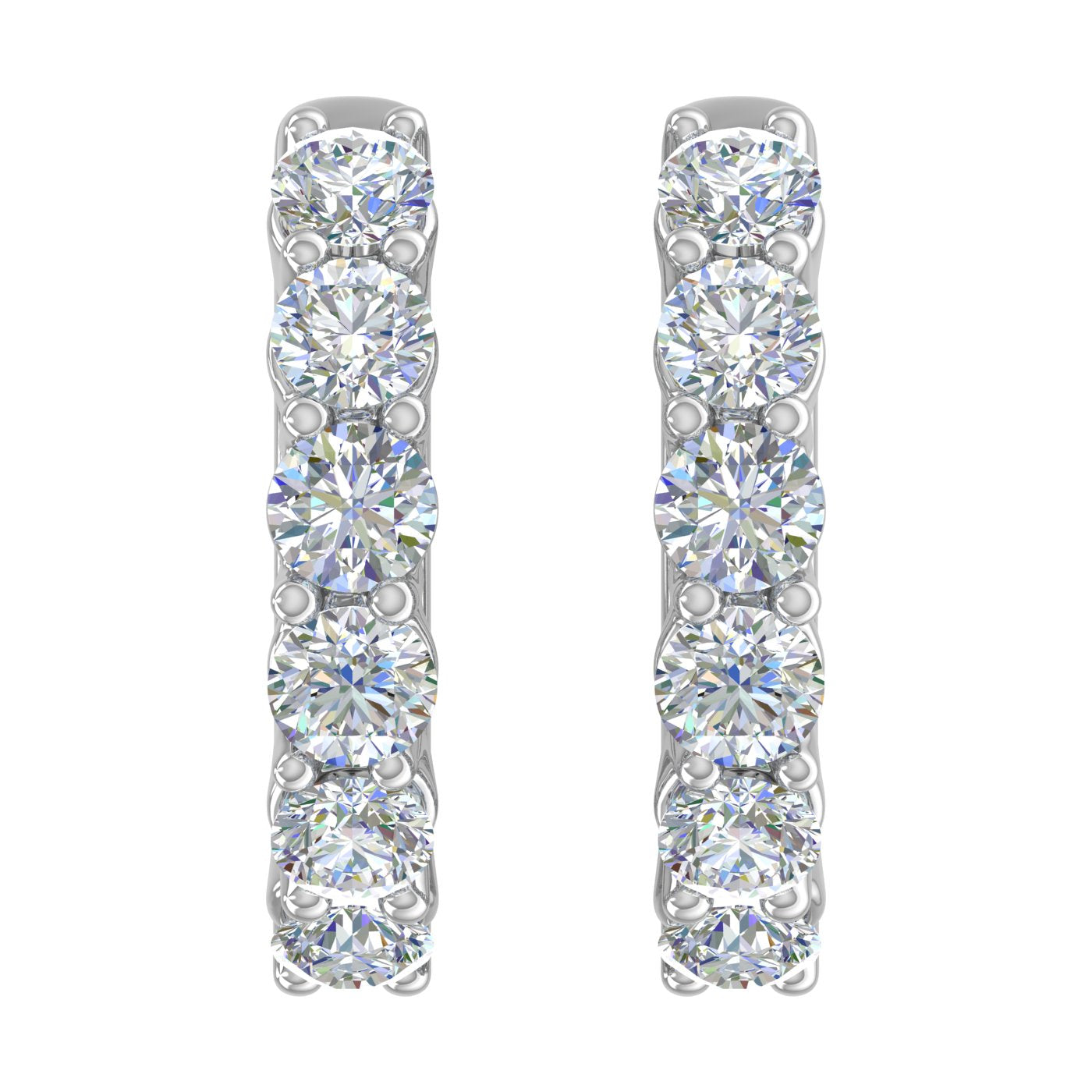 3/4 Carat Diamond Hoop Huggies Earrings in 14K Gold-Top View-1