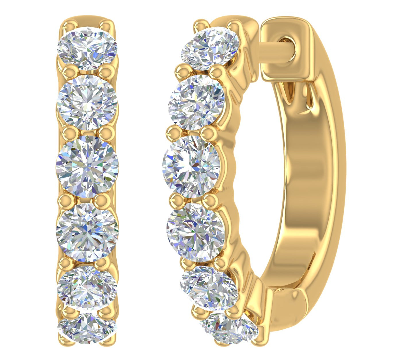3/4 Carat Diamond Hoop Huggies Earrings in 14K Gold-Gold Earning