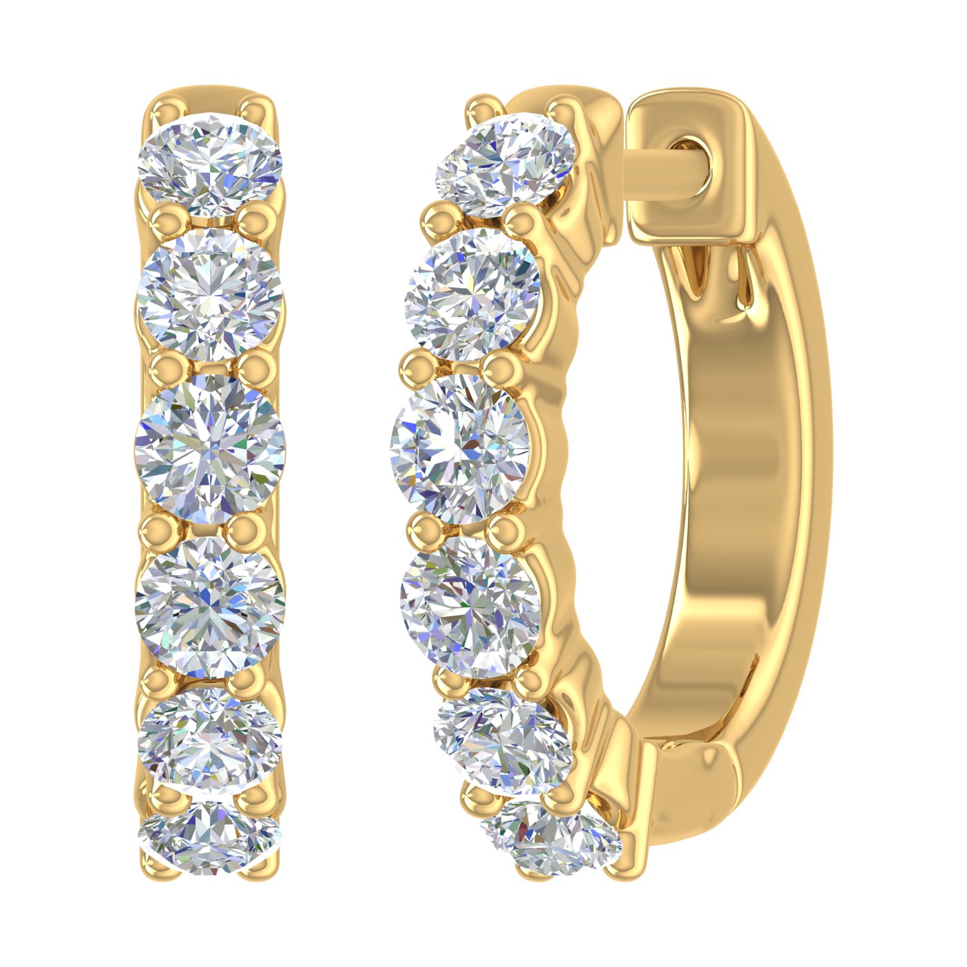 3/4 Carat Diamond Hoop Huggies Earrings in 14K Gold-Gold Earning