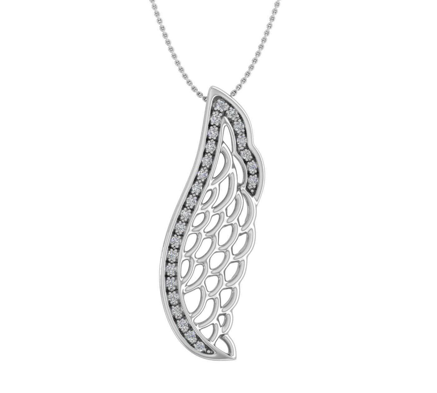 1/10 Carat Diamond Angel Wing Pendant Necklace in White Gold (Included Silver Chain) - IGI Certified-Thumbnail