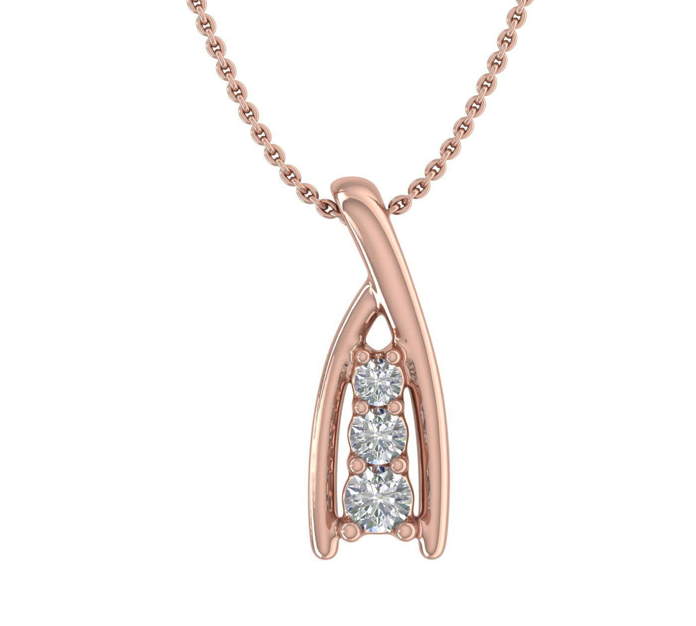 1/10 Carat Diamond 3-stone Journey Pendant Necklace in Gold (Silver Chain Included) - IGI Certified