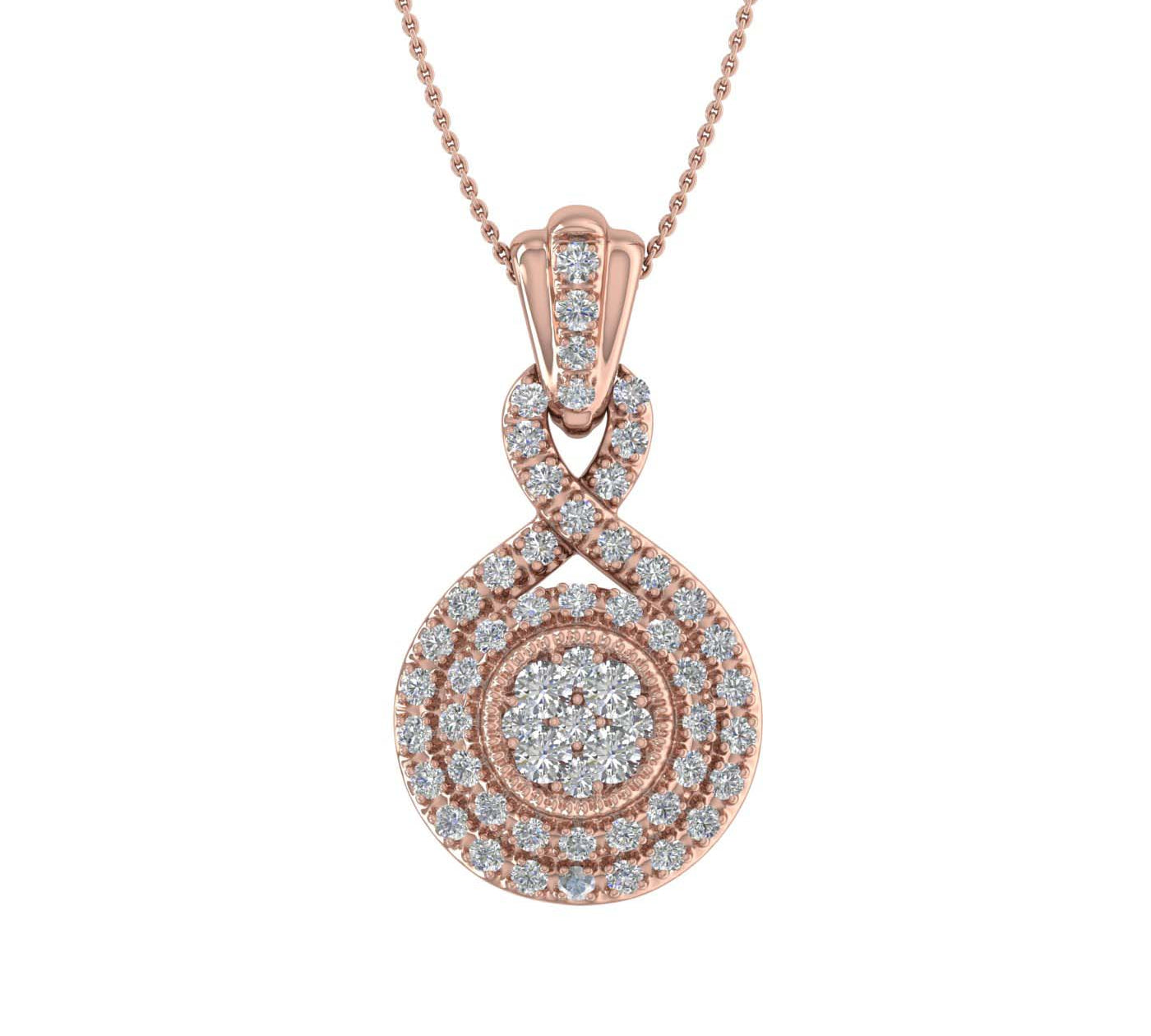 1/3 Carat Diamond Halo Pendant Necklace in Gold (Silver Chain Included)