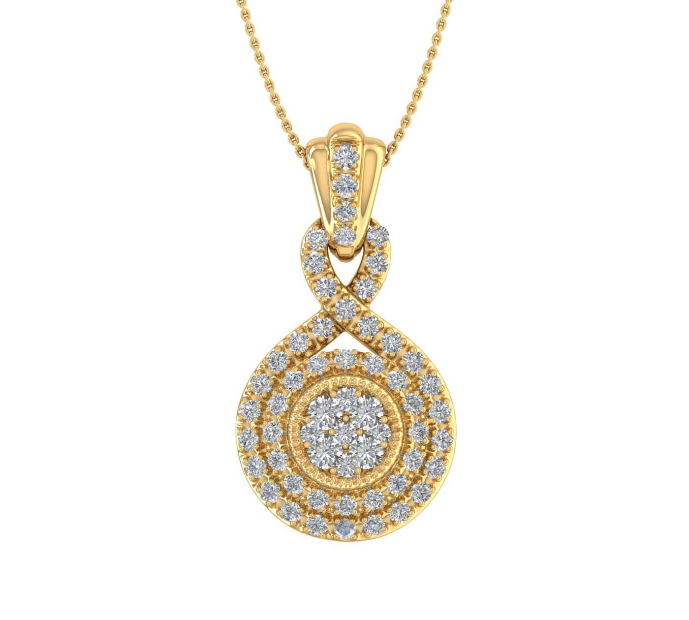 1/3 Carat Diamond Halo Pendant Necklace in Gold (Silver Chain Included)