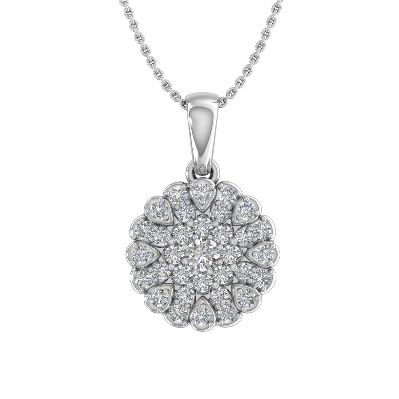 1/4 Carat Diamond Cluster Pendant Necklace in Gold (Silver Chain Included) - IGI Certified