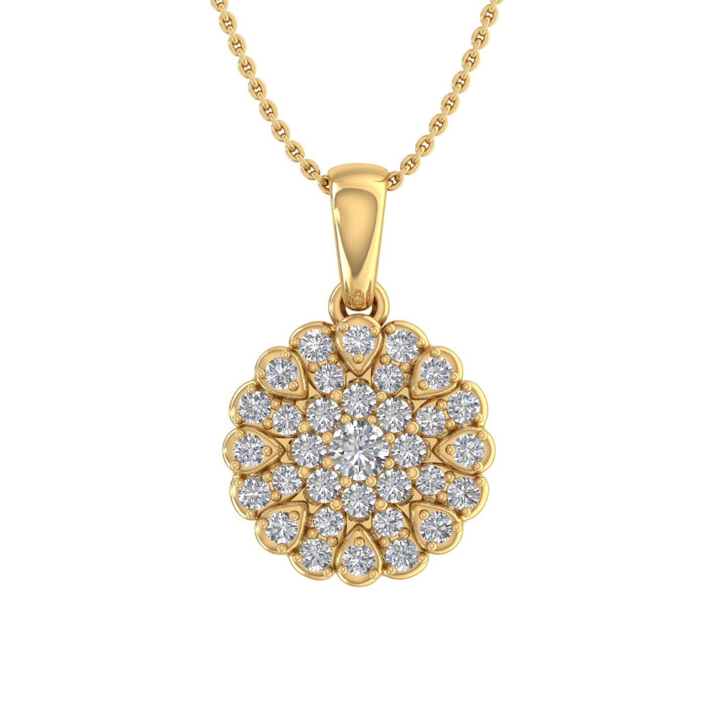1/4 Carat Diamond Cluster Pendant Necklace in Gold (Silver Chain Included)-Yellow Gold