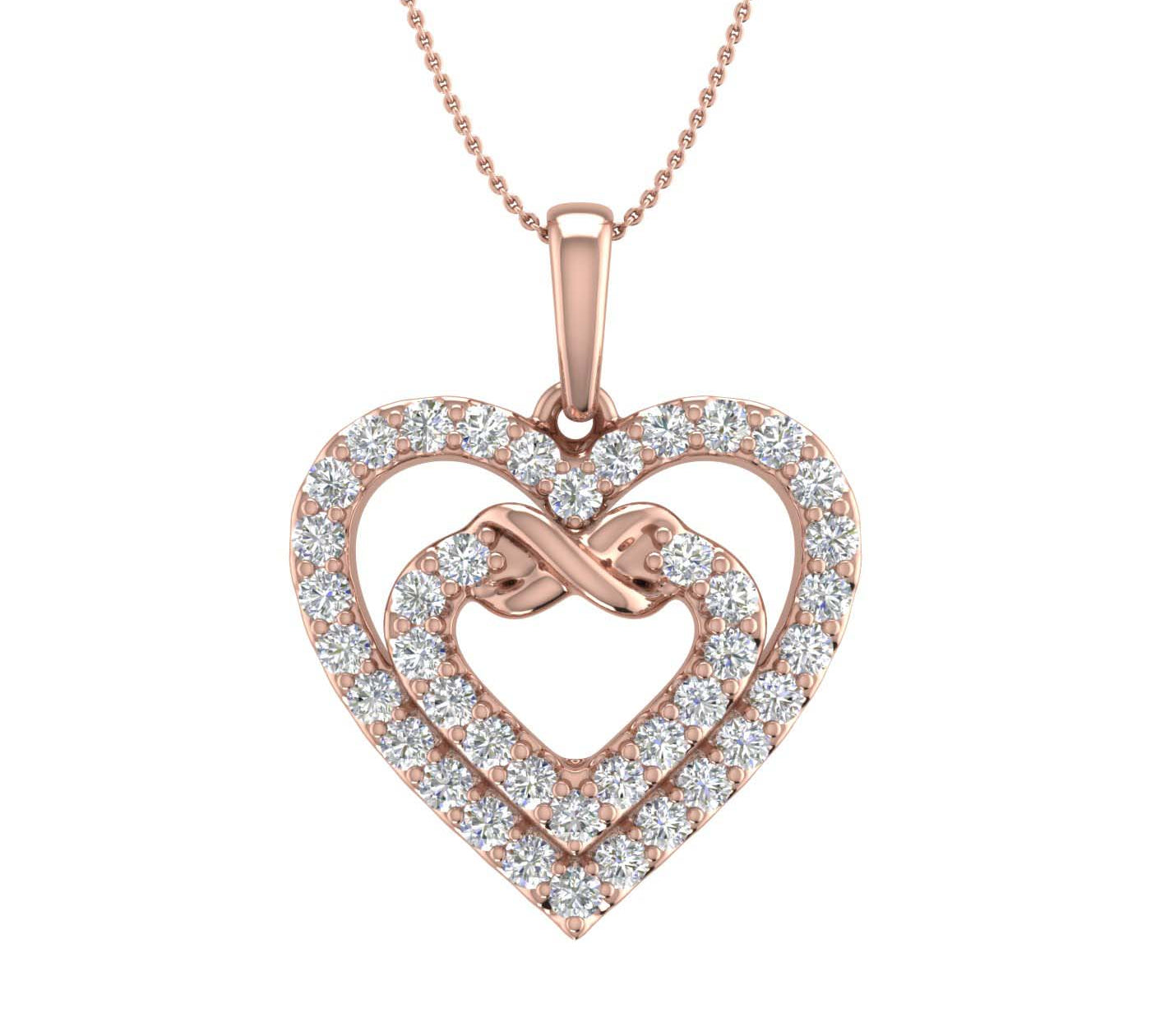 1/2 ctw Diamond Heart in Heart Infinity Pendant Necklace in Gold (Silver Chain Included) - IGI Certified