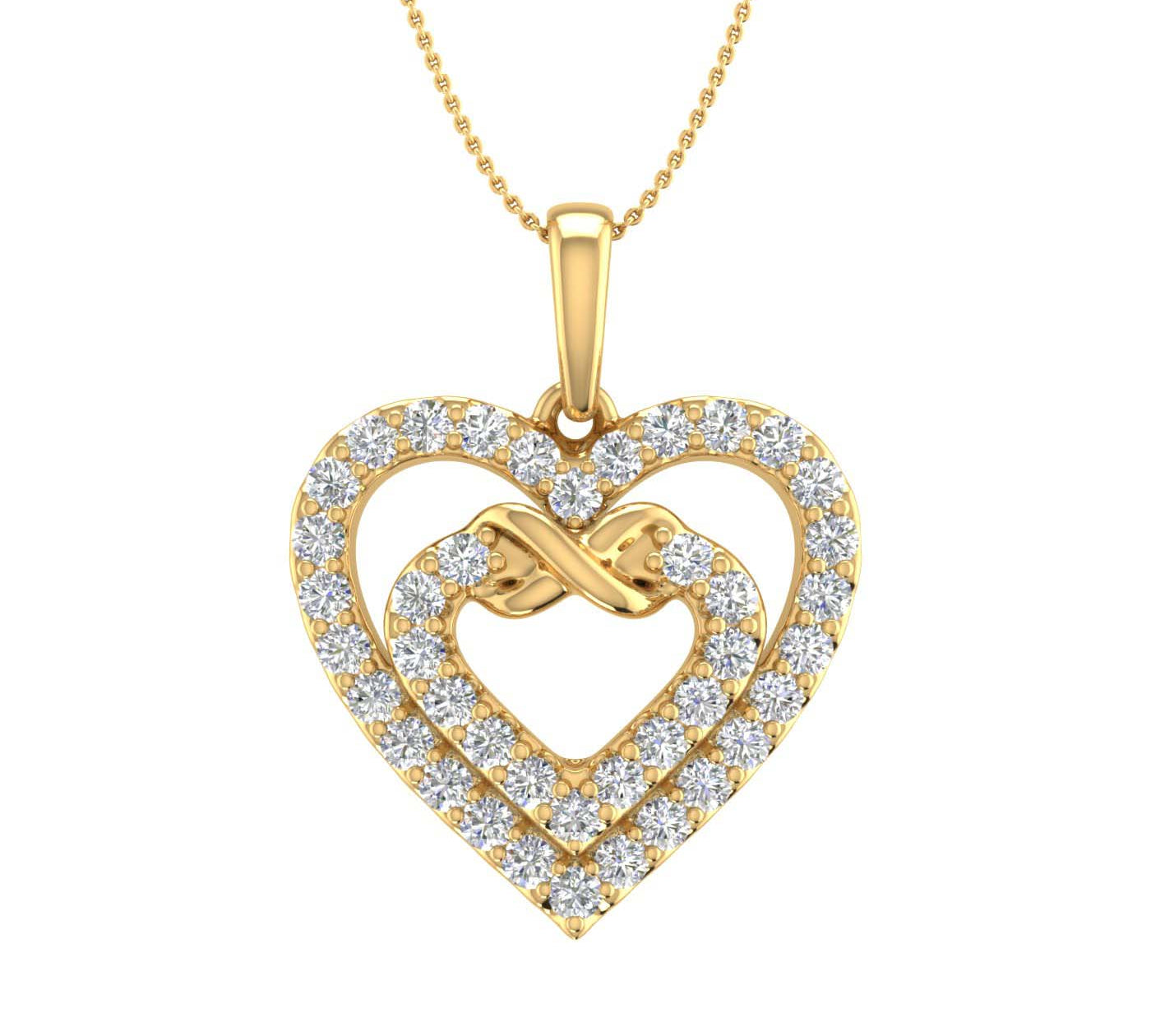 1/2 ctw Diamond Heart in Heart Infinity Pendant Necklace in Gold (Silver Chain Included)