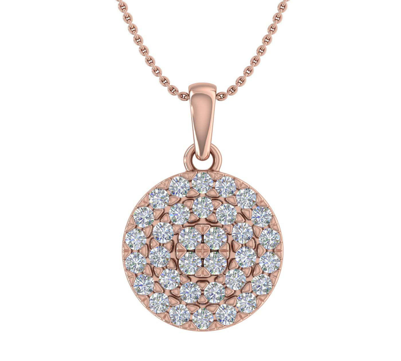 1/2 Carat Diamond Circle Halo Pendant Necklace in Gold (Silver Cable Chain)