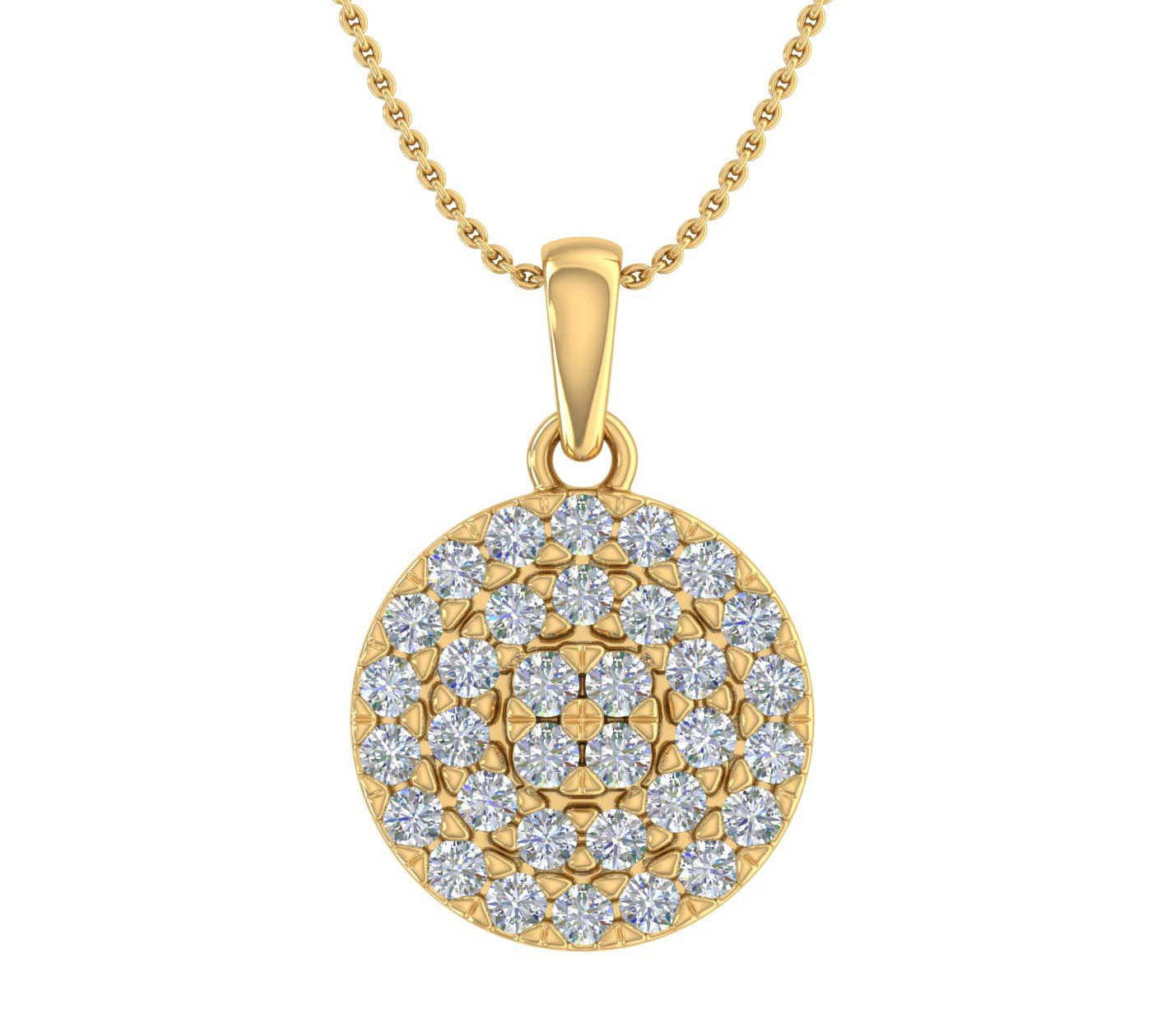 1/2 Carat Diamond Circle Halo Pendant Necklace in Gold (Silver Cable Chain)