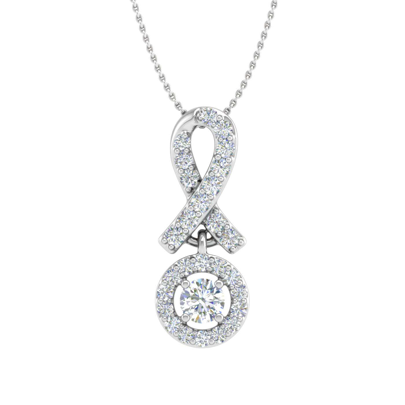 1/4 Carat Diamond Circle Drop Pendant Necklace in  White Gold (Silver Chain Included) - IGI Certified-Preview-1