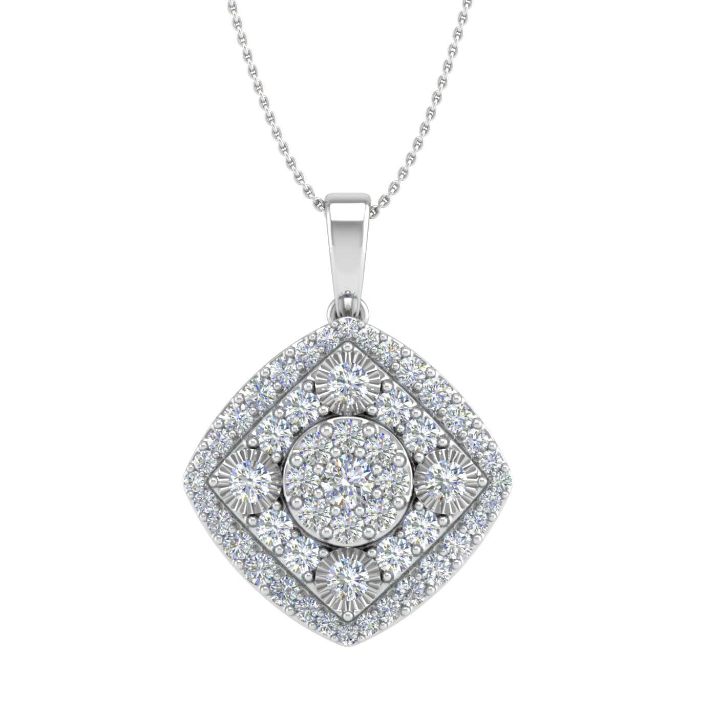 1/2 Carat Diamond Cluster Pendant Necklace in White Gold (Silver Chain Included) - IGI Certified