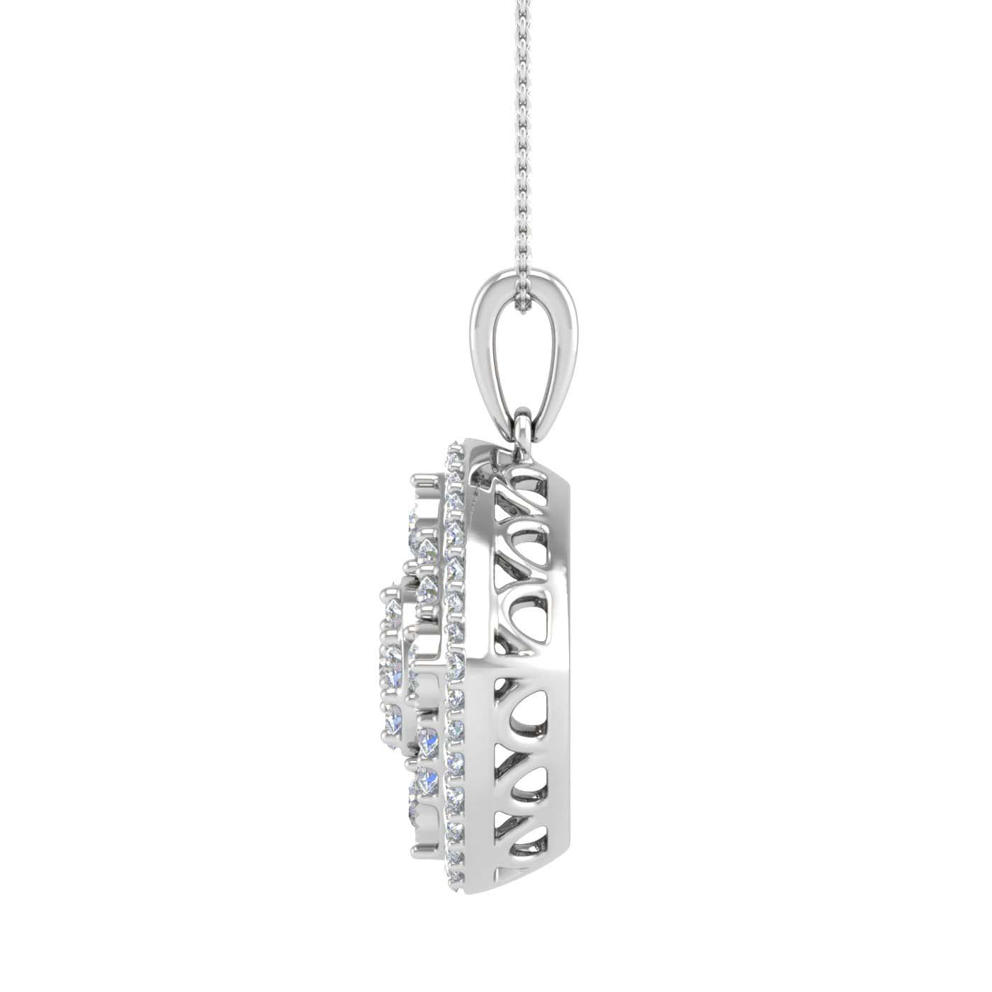 1/2 Carat Diamond Cluster Pendant Necklace in White Gold (Silver Chain Included) - IGI Certified-Preview 1