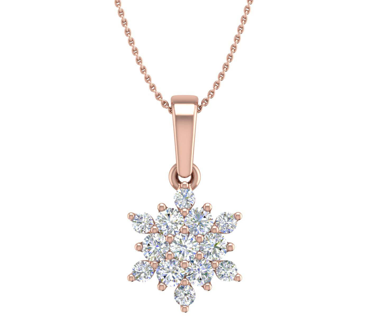 1/3 Carat Diamond Halo Cluster Pendant Necklace in Gold (Silver Chain Included)