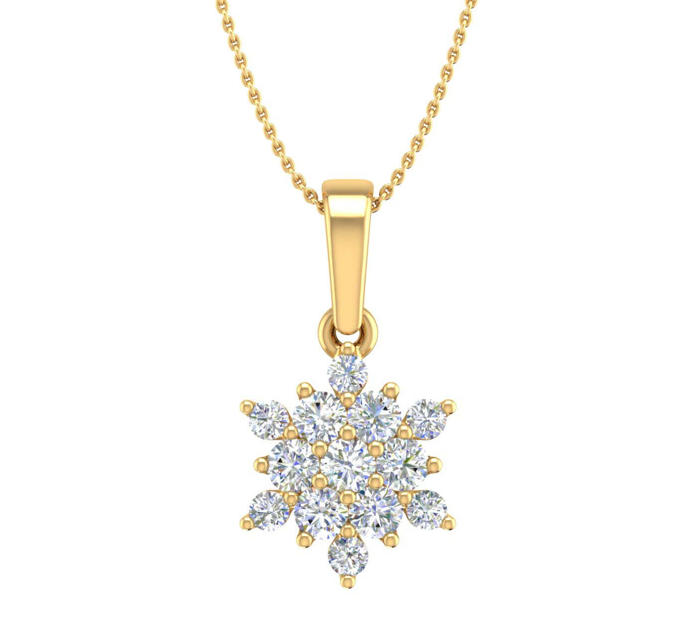 1/3 Carat Diamond Halo Cluster Pendant Necklace in Gold (Silver Chain Included)