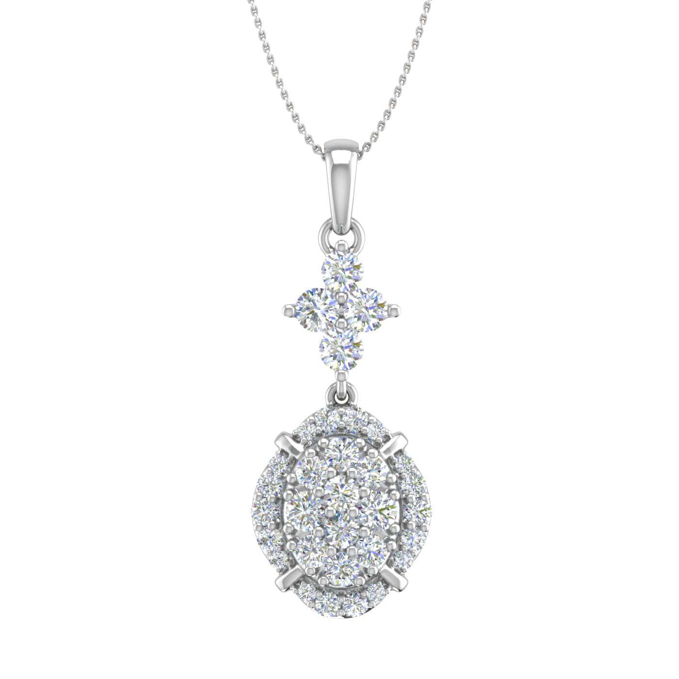 3/4 Carat Diamond Cluster Pendant Necklace in Gold (Silver Chain Included)