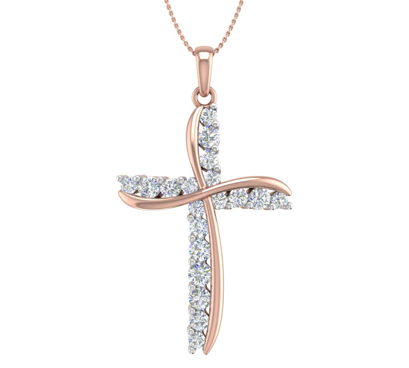 3/4 Carat Diamond Cross Pendant Necklace in Gold (Silver Chain Included) - IGI Certified