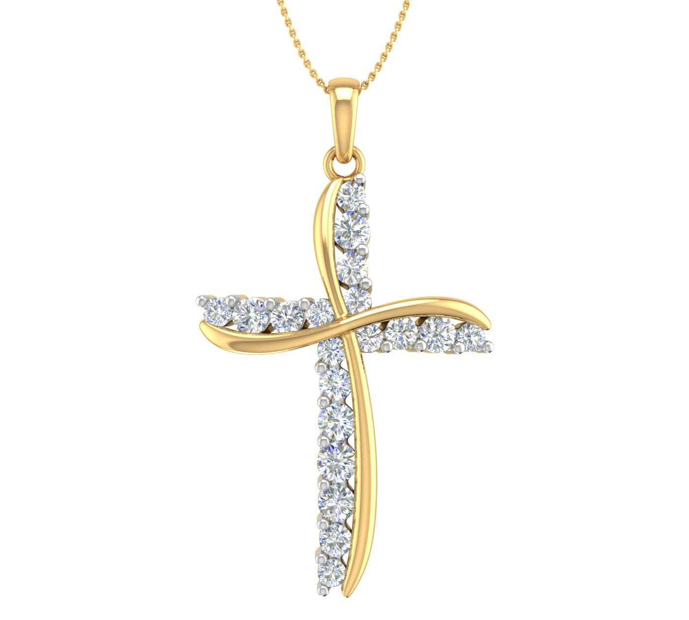 3/4 Carat Diamond Cross Pendant Necklace in Gold (Silver Chain Included) - IGI Certified