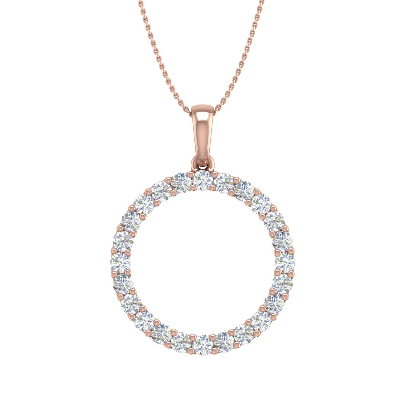1/2 Carat Diamond Circle Pendant Necklace in Gold (Silver Chain Included) - Preview 9