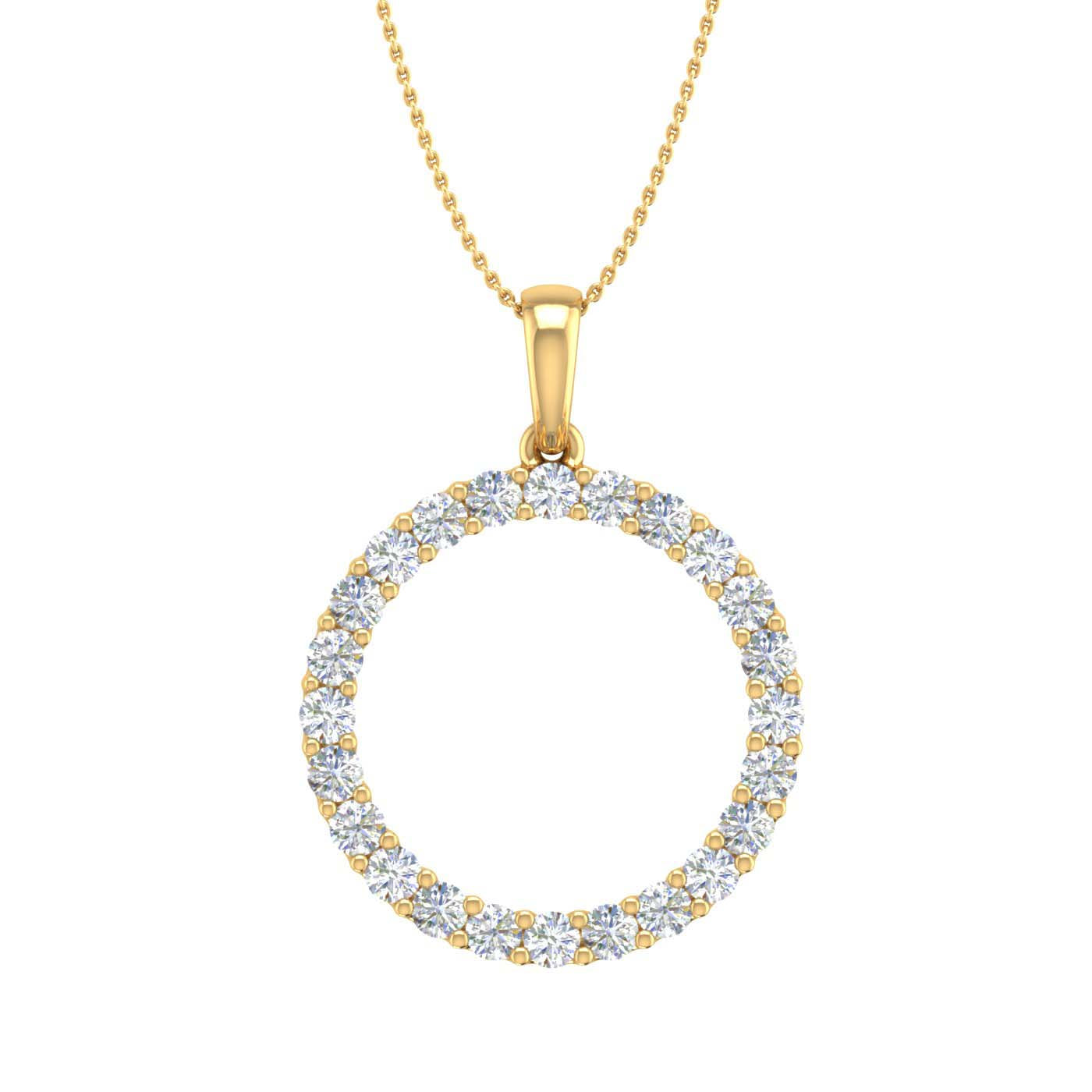 1/2 Carat Diamond Circle Pendant Necklace in Gold (Silver Chain Included) - Preview 8