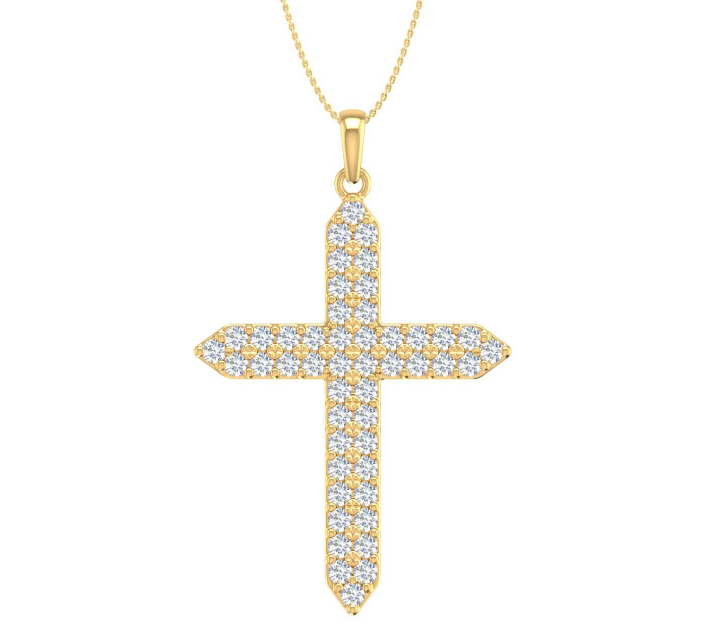 1 Carat Diamond Cross Pendant Necklace in Gold (Silver Chain Included) - IGI Certified