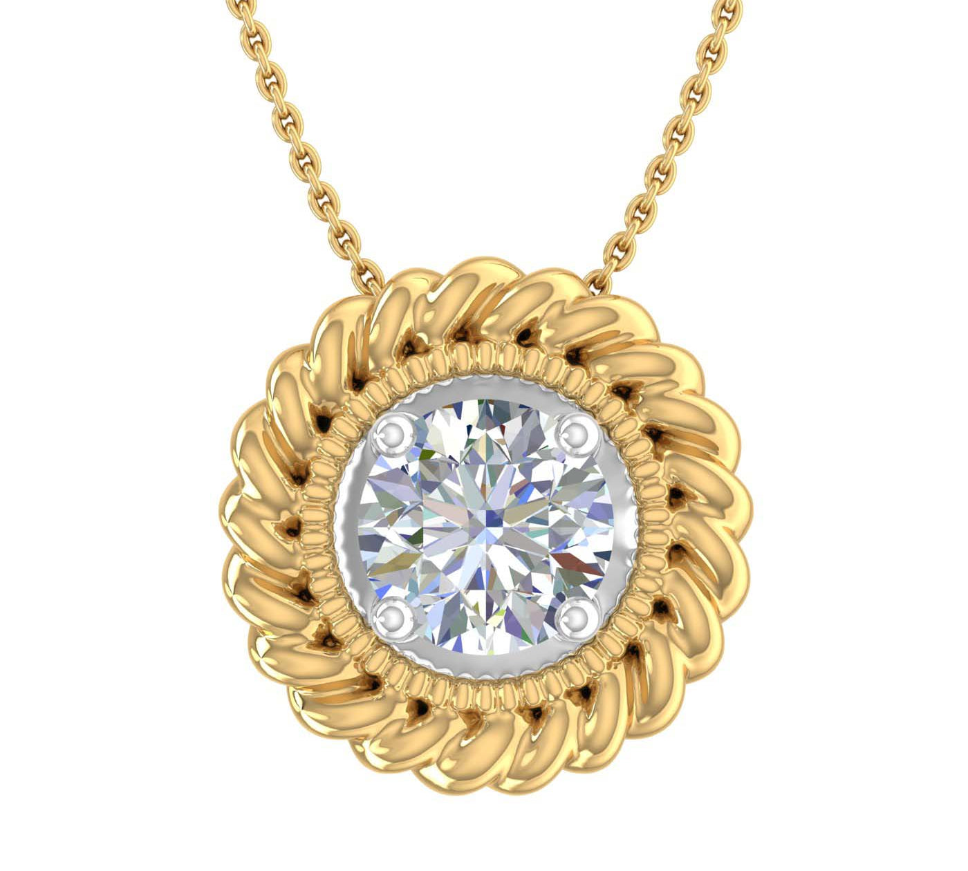 1/4 Carat Diamond Solitaire Floral Pendant Necklace in Gold (Included Silver Chain) - IGI Certified