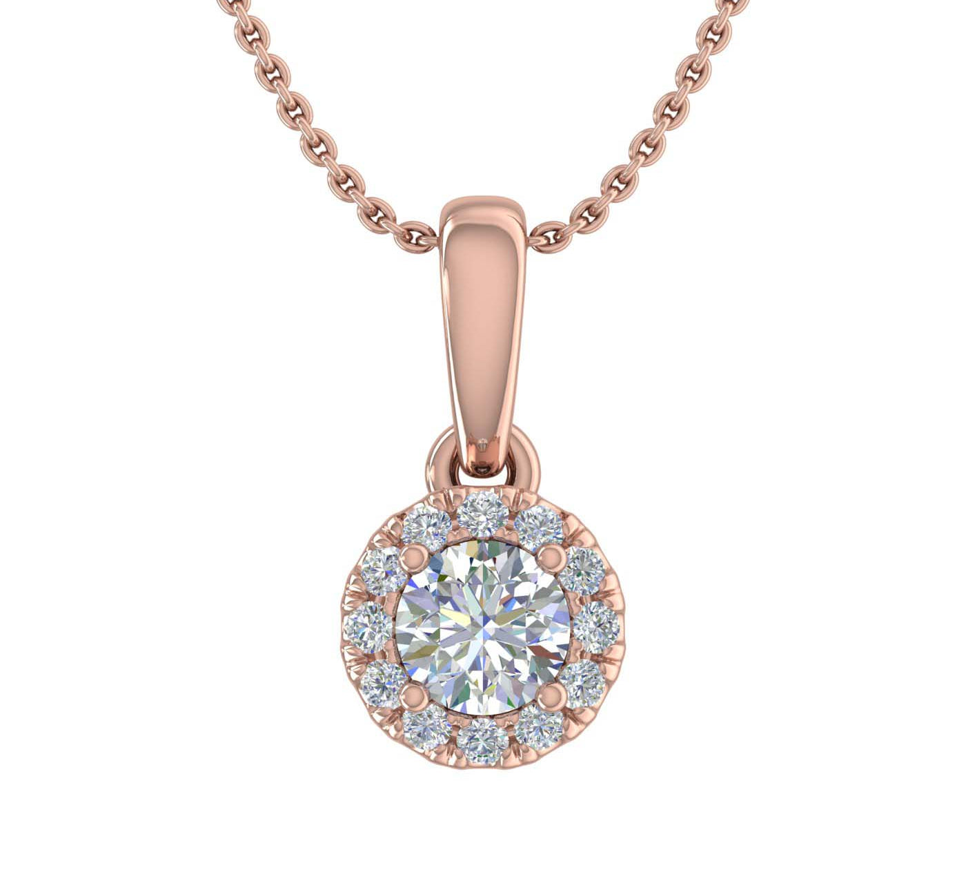 1/4 Carat Diamond Halo Pendant Necklace in Gold (Silver Cable Chain)