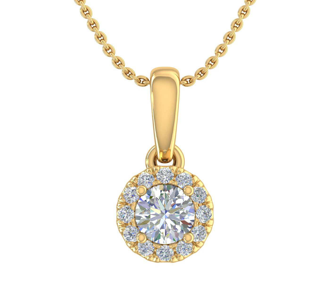 1/4 Carat Diamond Halo Pendant Necklace in Gold (Silver Cable Chain)